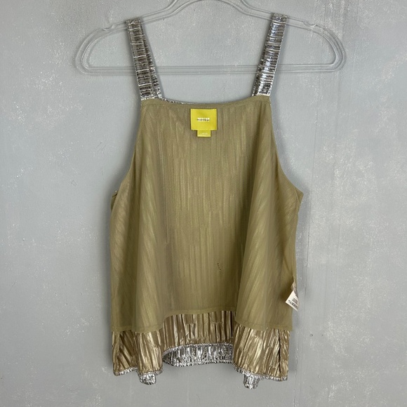 Maeve size L sleeveless top metallic gray textured square neck party top - Picture 8 of 12